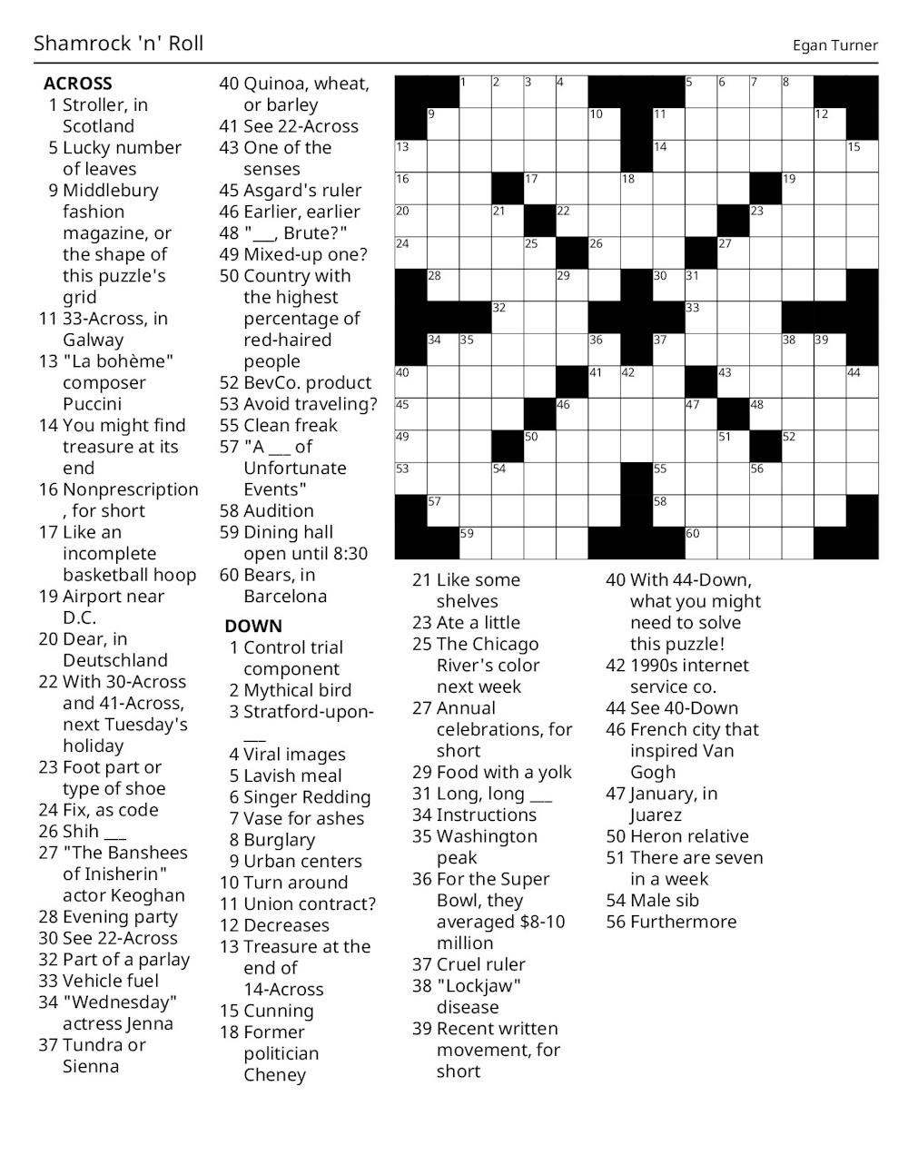 Crossword 03/12/2026: Shamrock 'n' Roll!