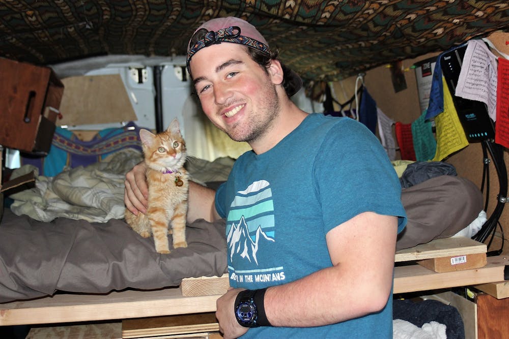 After dropping out of Middlebury, Zach Auerbach traveled the country in his van with only his pet cat Yosemite. (Courtesy of Zach Auerbach)