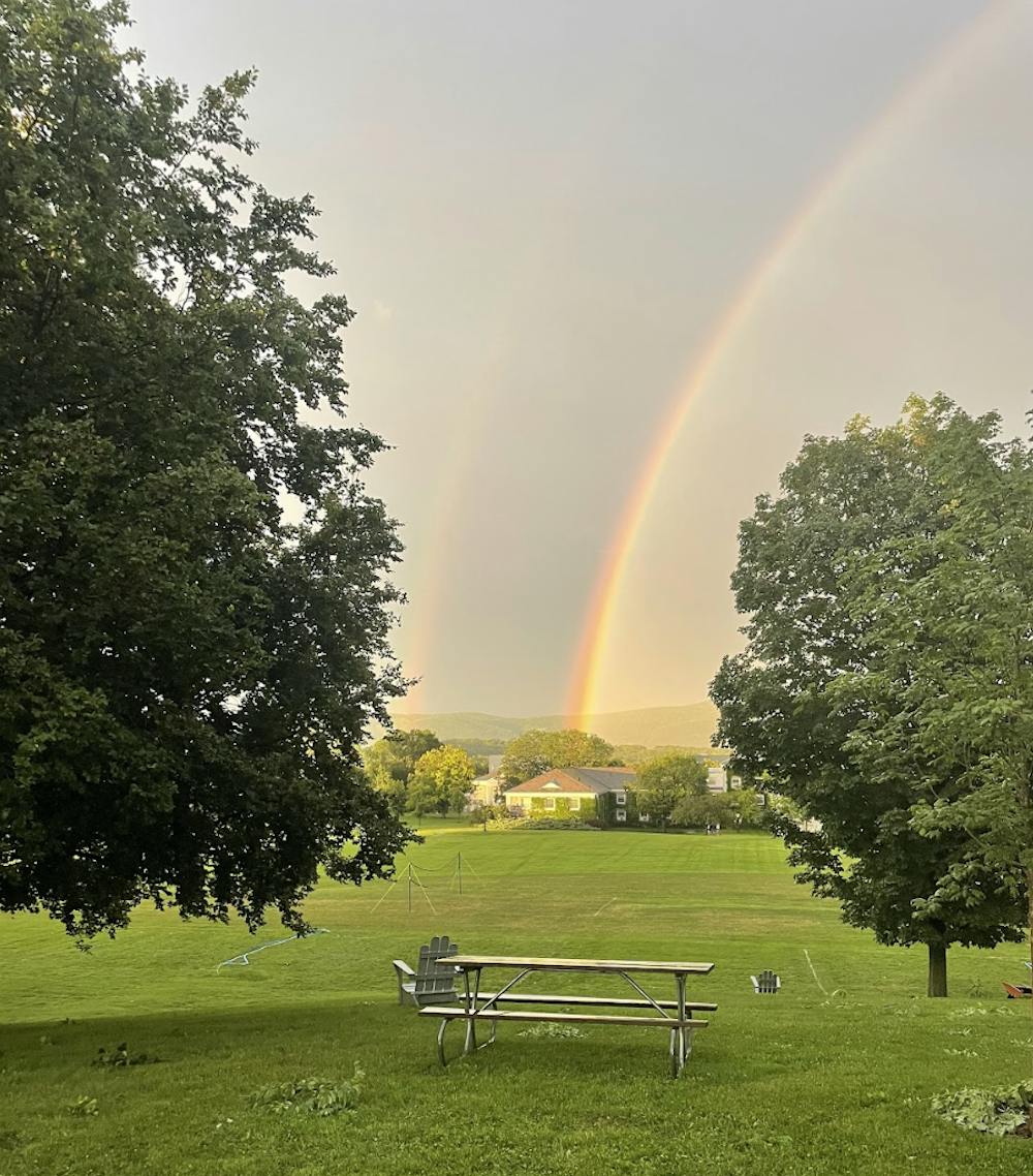 A double rainbow following a storm on campus in the summer of 2023.