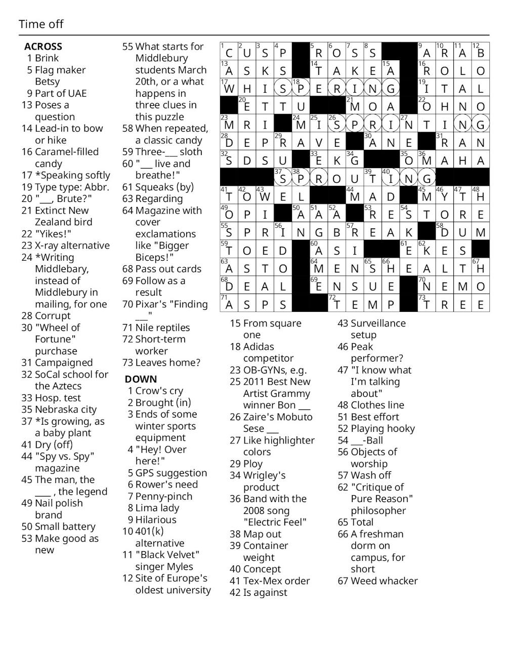 Crossword Solutions 03/12/2026: Time Off