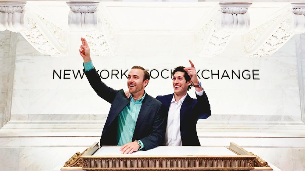 <p>Jack Kramer ’10.5 (left) is the co-founder of MarketSnacks, an economics newsletter acquired by Robinhood in 2019. On the right is Nick Martell, Kramer’s first-year roommate at Middlebury and also a co-founder of MarketSnacks.</p>