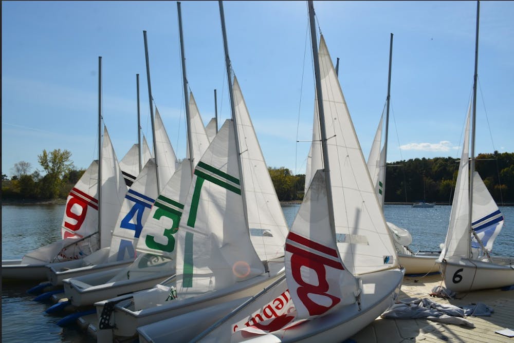 Middlebury’s fleet of Flying Junior sailboats.