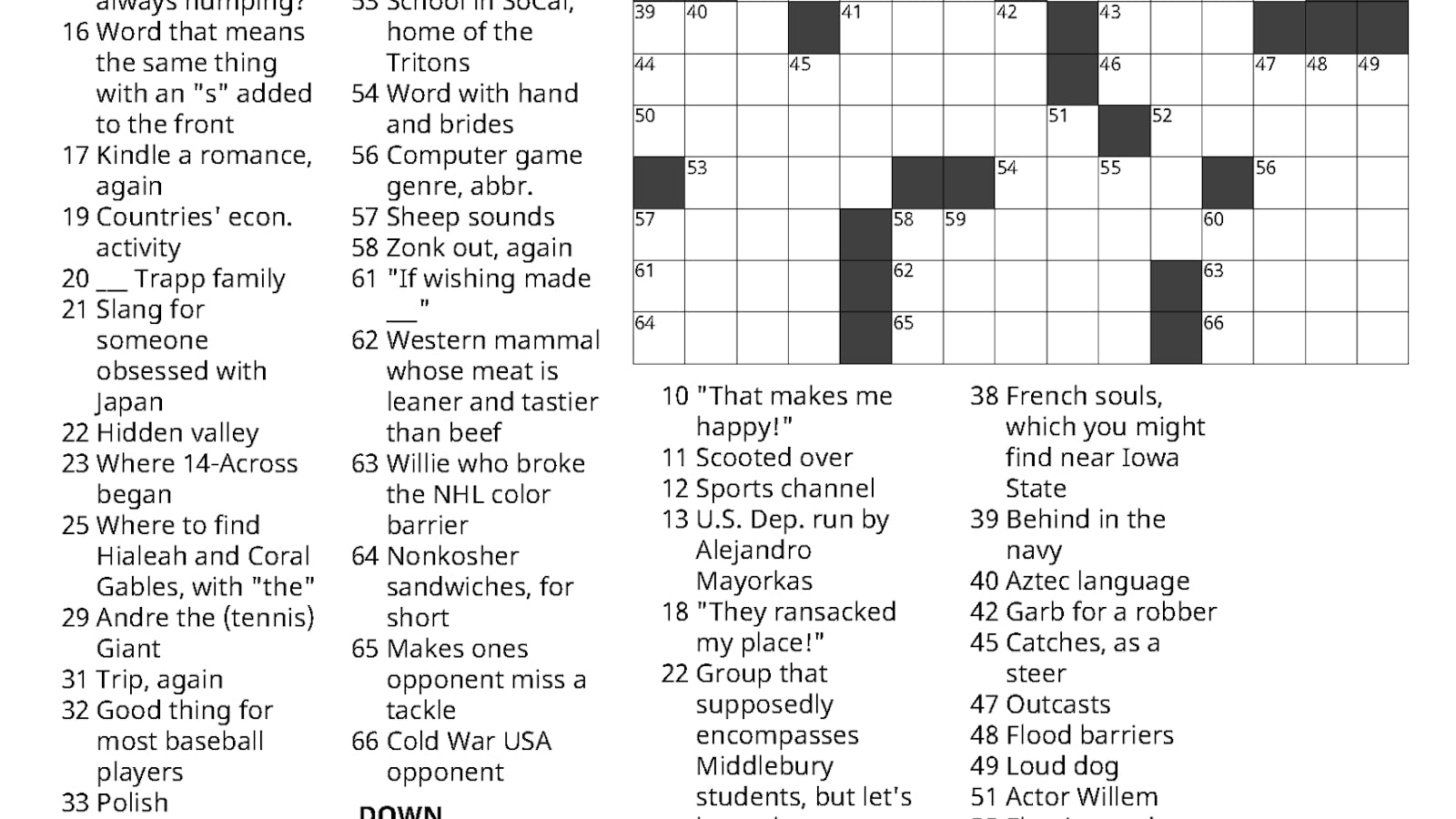 Crossword 10/12/2023 The Middlebury Campus Crossword 10/12/2023 The Middlebury Campus