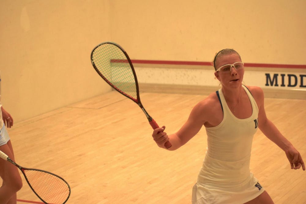 <span class="photocreditinline"><a href="https://middleburycampus.com/39367/uncategorized/benjy-renton/">BENJY RENTON</a></span><br />Bea Kuijpers ’19 is ready to unleash fury on the squash courts.
