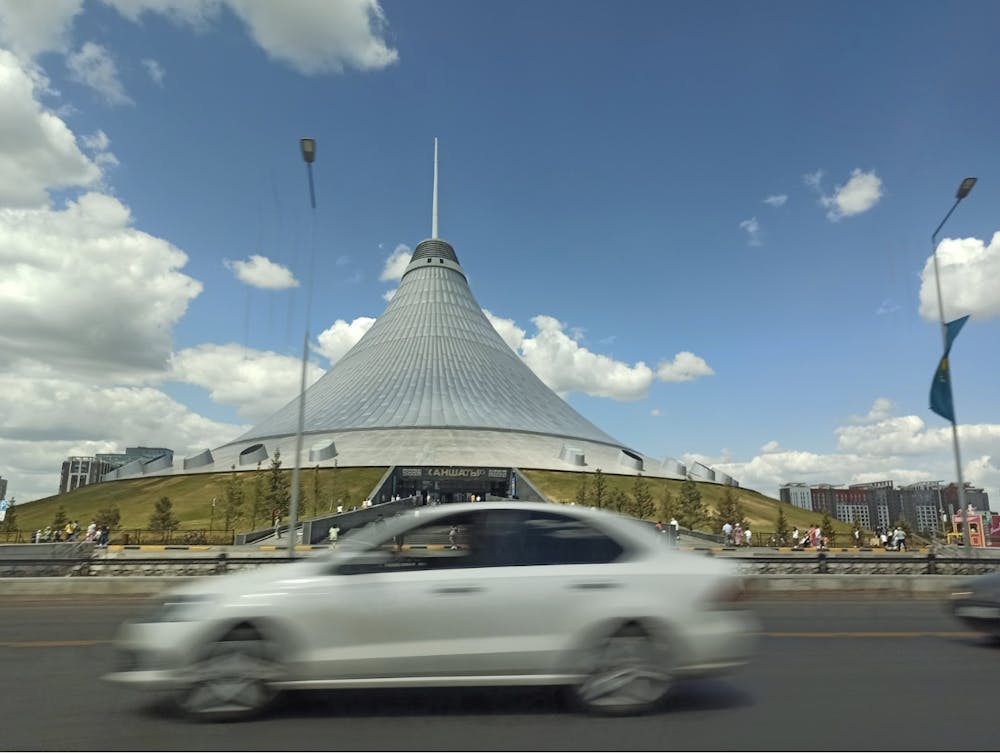 Khan Shatyr is a transparent tent in Astana, the capital of Kazakhstan. It covers about 35 acres and houses a park, shops, and entertainment. Photo courtesy of Nana Tsikhelashvili, director of the School in Russia and associate professor.