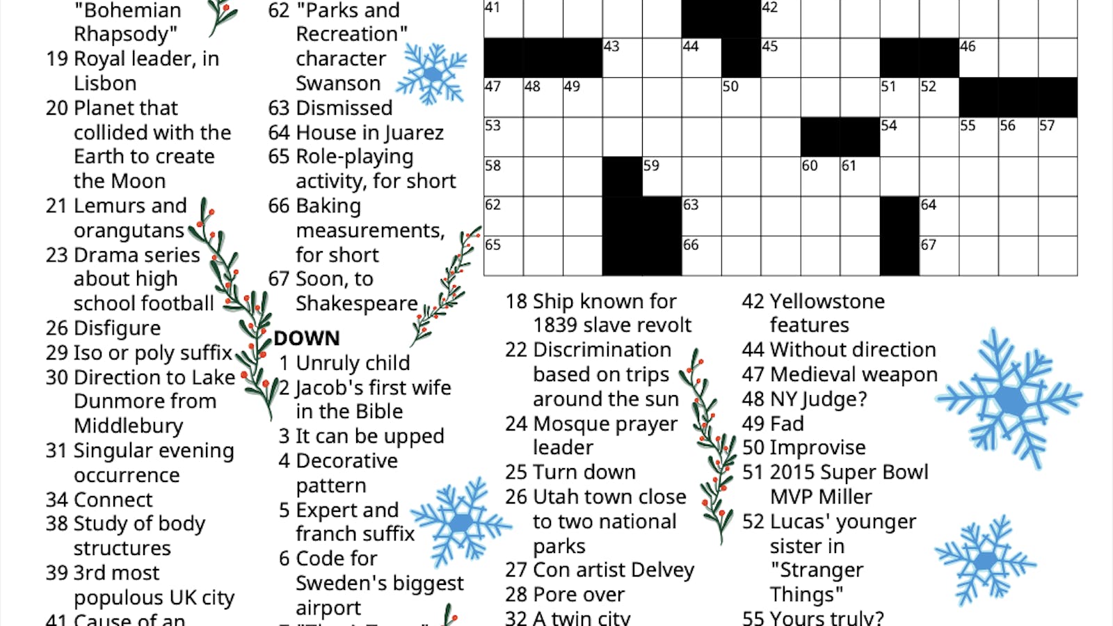 Crossword 12/07/2023 The Middlebury Campus Crossword 12/07/2023 The Middlebury Campus