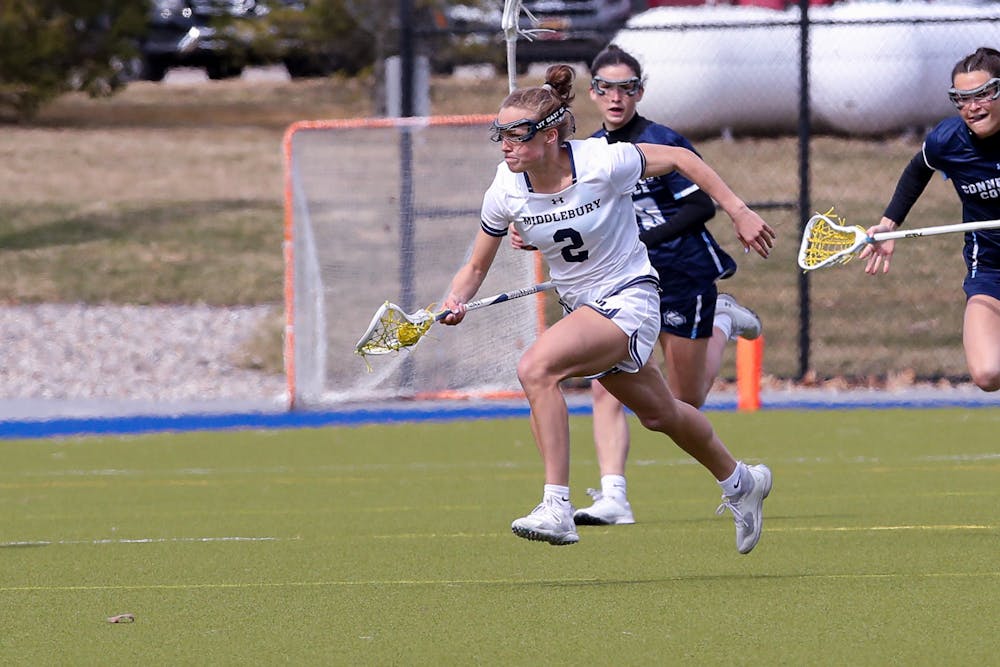 Hope Shue ’25, co-captain of the Middlebury women’s lacrosse team, recently broke the program’s all-time goal record with 272 and
counting.