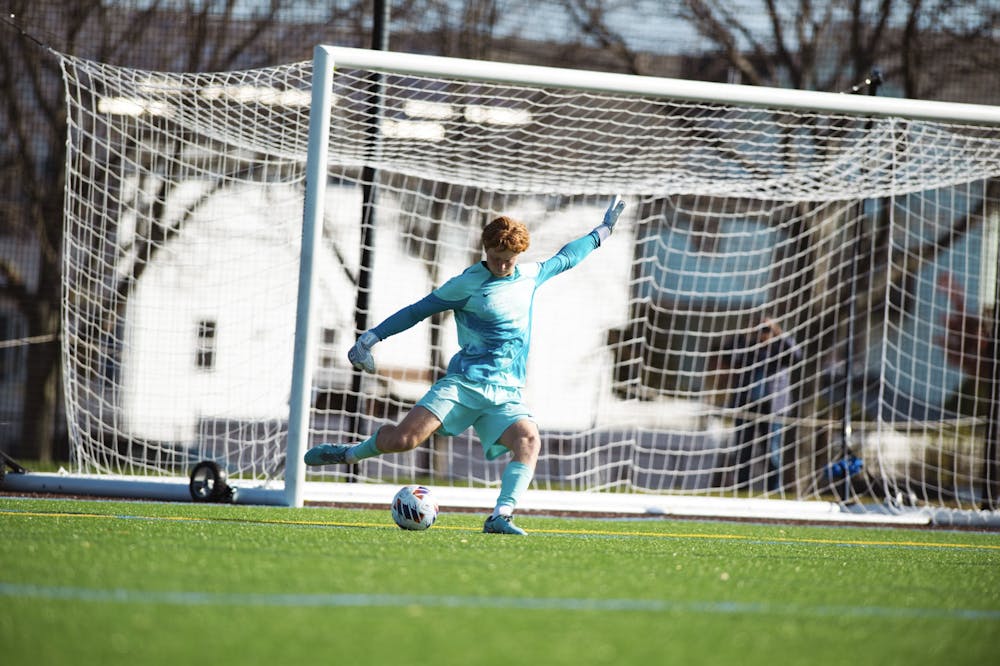 Goalkeeper Joey Waterman ’26 pings the ball forward.