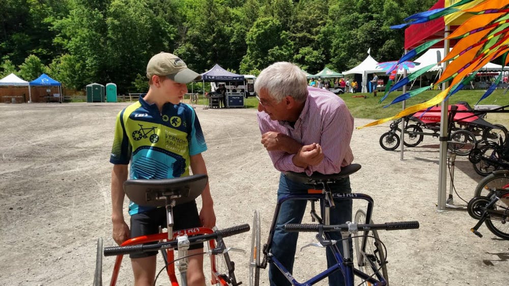 <span class="photocreditinline">COURTESY PHOTO</span><br />A RAD-Innovations client tests out a RaceRunning bike. The RAD-innovations designed product allows people with various disabilities to enjoy the moving sensation of running.