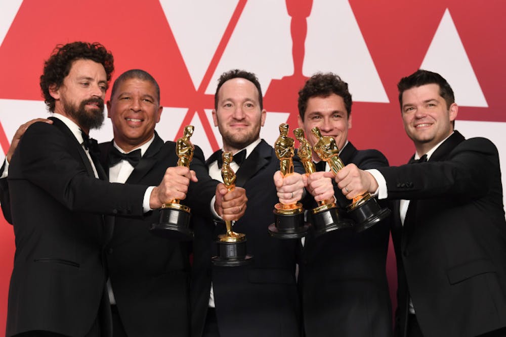 <span class="photocreditinline">ANDREW H. WALKER</span><br />Bob Persichetti, Peter Ramsey, Rodney Rothman,Phil Lord and Christopher Miller - Animated Feature - 'Spider-Man: Into the Spider-Verse'<br />91st Annual Academy Awards, Press Room, Los Angeles, USA - 24 Feb 2019