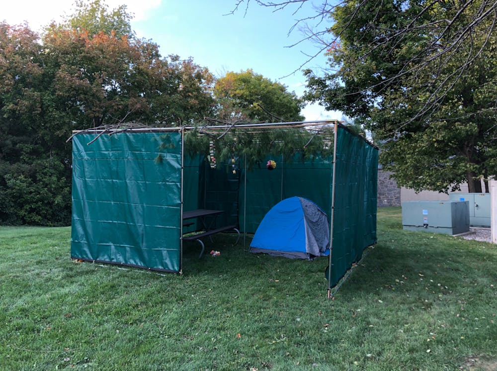 <span class="photocreditinline">COURTESY PHOTO</span><br />The Sukkah tent, built by members of Hillel, sits outside Bicentennial Hall.