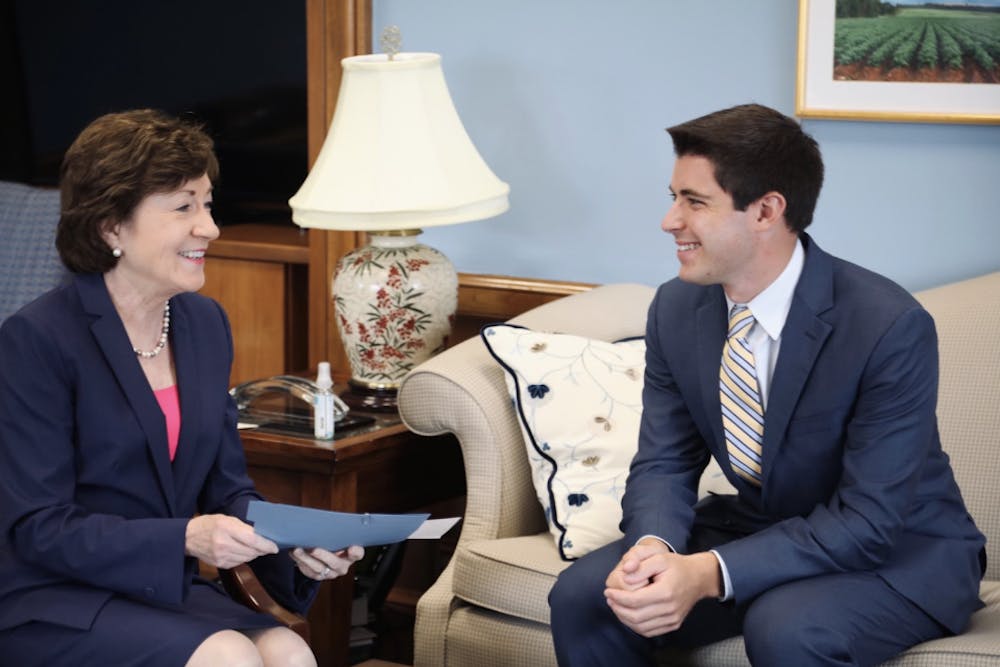 Ben Arquit ’20 is a legislative correspondent for Senator Susan Collins (R-Maine), pictured on the left.