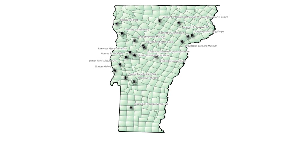 A map to some art in various places across Vermont!