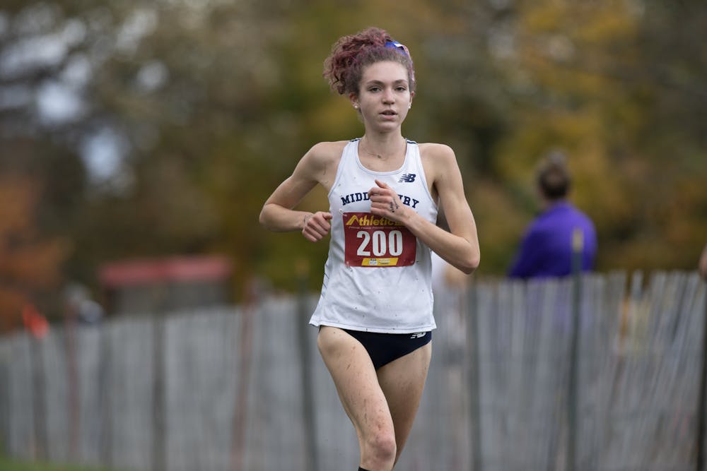 <p>Bea Parr ’25 races to a seventh place finish in the 2021 NESCAC Championship. (Courtesy of Steve McLaughlin) </p>