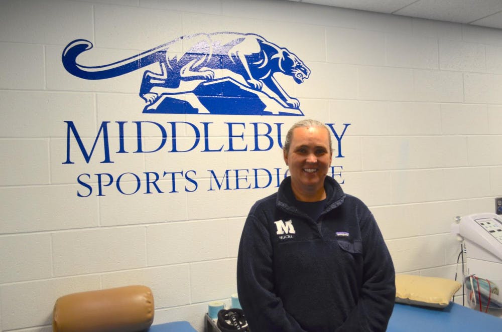 <span class="photocreditinline"><a href="https://middleburycampus.com/39367/uncategorized/benjy-renton/">BENJY RENTON</a></span><br />Assistant Director of Sports Medicine Rachel Eldredge is the athletic trainer for four athletic teams at Middlebury.