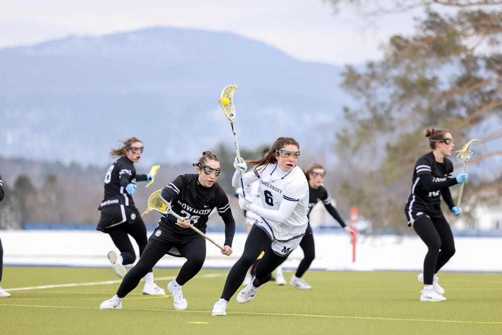 Posting a career game, Caroline Adams '26 finished with five assists and three goals against Trinity  