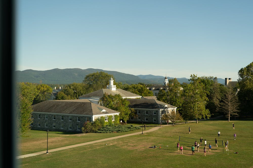 The view of Original Battell from the fourth floor lounge of New Battell.