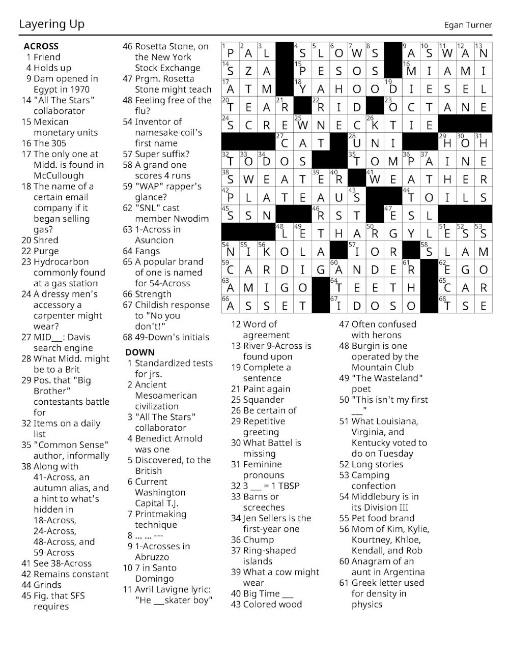 Crossword 11/09/2023: Solution The Middlebury Campus