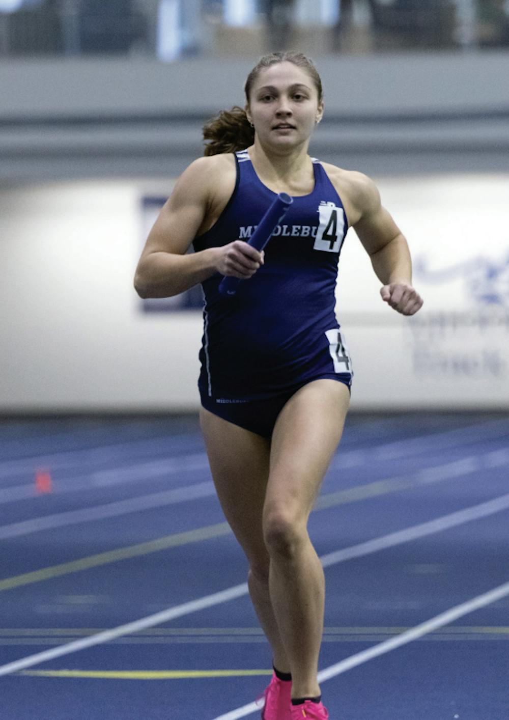 Anna Krouse ‘25 ran a leg of Middlebury’s winning 4x400m relay.