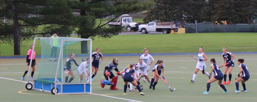 Field hockey threatens to score against Endicott in the second round of the NCAA Tournament on Saturday, Nov. 13. The Panthers won the game, 5–1. (Courtesy of Midd Photo Team)
