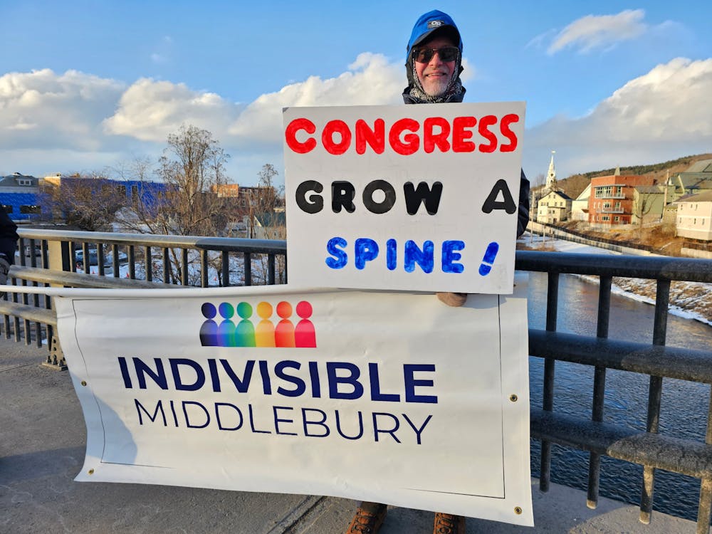 Indivisible Middlbury protests Congress in dowtown Middlebury.