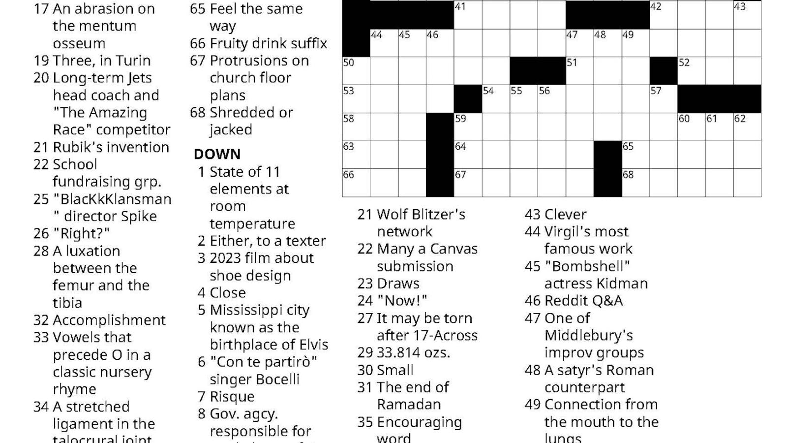 Crossword 03/07/2024 The Middlebury Campus Crossword 03/07/2024 The Middlebury Campus