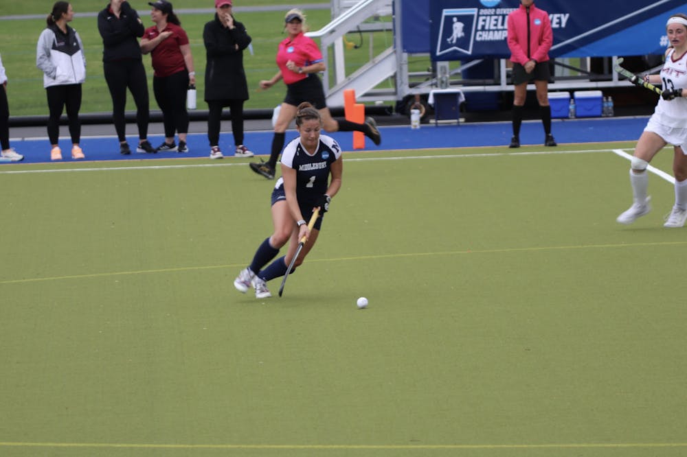 Charlotte Marks '23.5 moves the ball upfield in an 8–0 win over MIT.