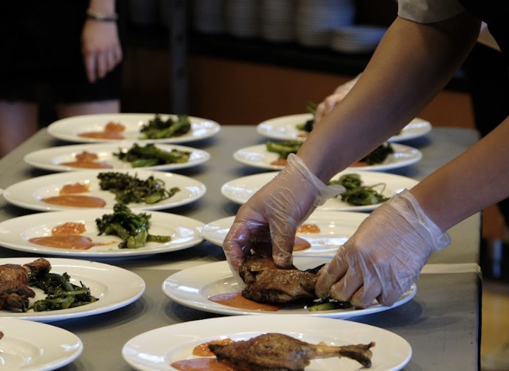 The final Dolci dinner of the semester featured mushroom arancini, grilled salads and duck confit.