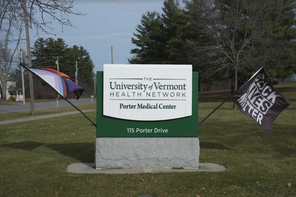 The sign outside Porter Medical Center in Middlebury, Vt.
