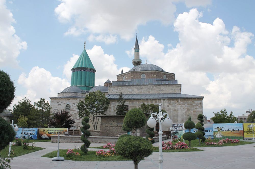 Rumi’s mausoleum is located in Konya Turkey.