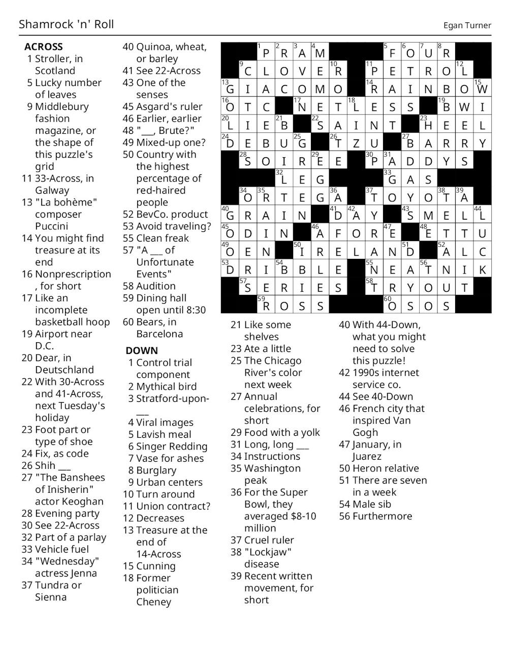 Crossword Solutions 03/12/2026: Shamrock 'n' Roll!