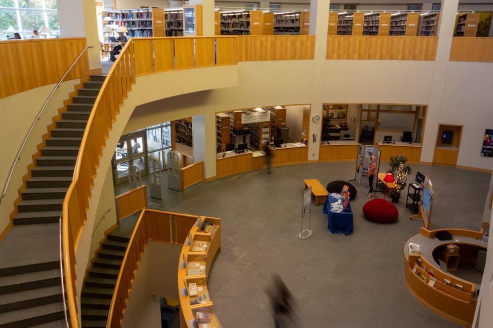 <p></p><p>The Davis Family Library Atrium, where students gather to study topics such as environmental science, gender studies, and international politics that may be affected by the Nov. 5 election.</p>