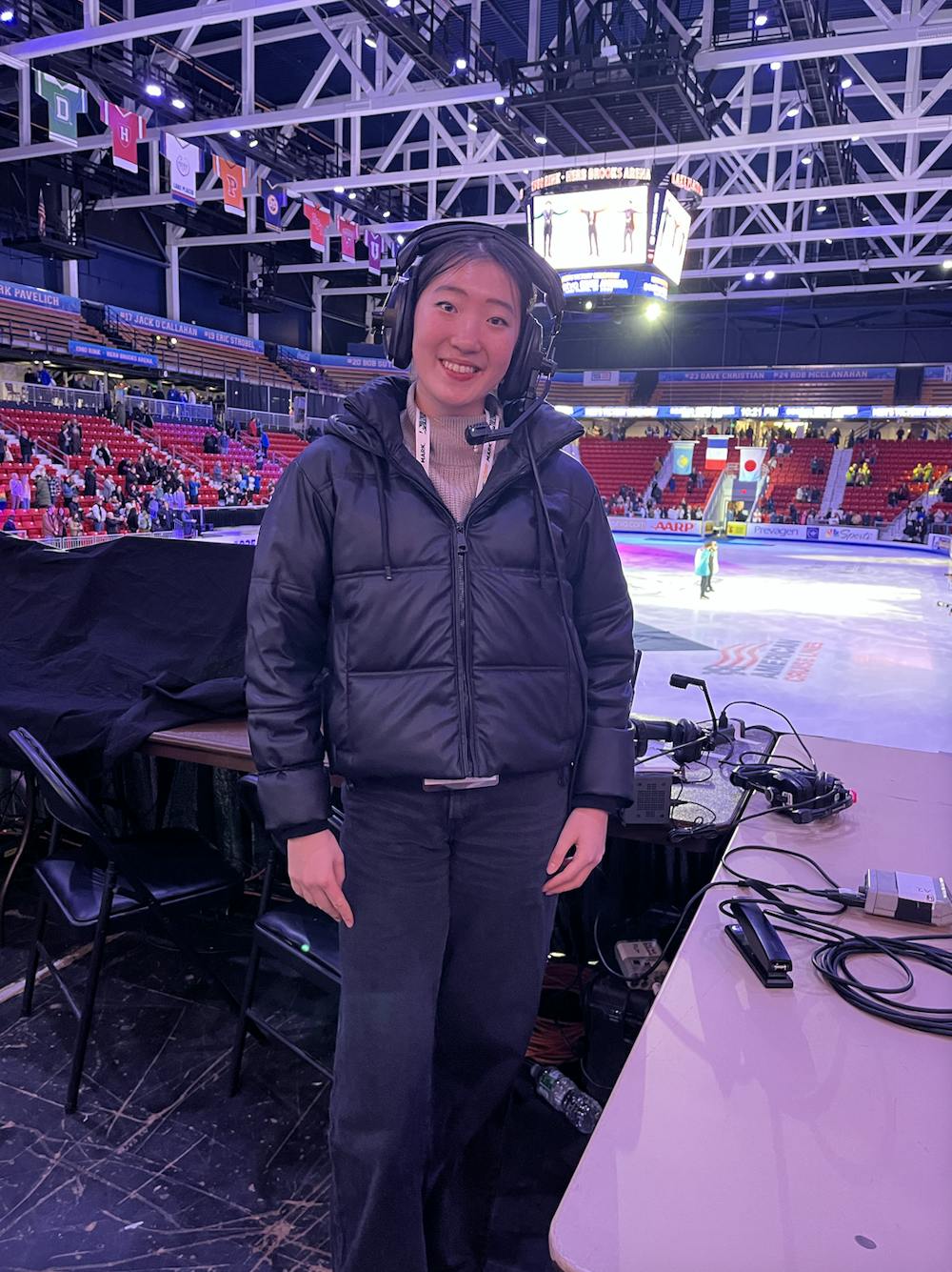 Ting Cui ’25.5 reporting for NBC at U.S. Figure Skating Nationals.