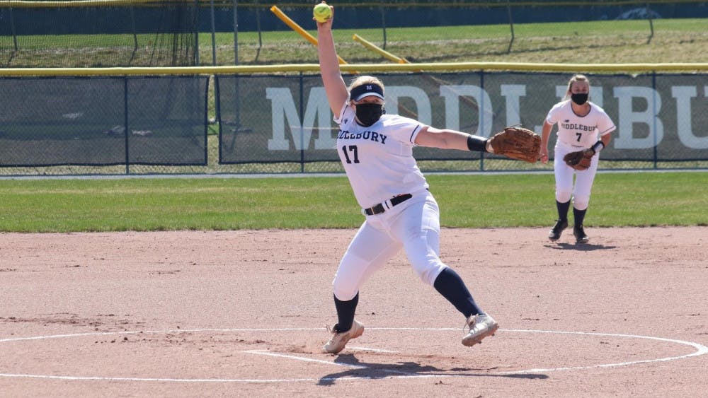 <span class="photocreditinline">Middlebury Athletics</span><br />Jewel Ashbrook ’23 allowed no runs in Middlebury’s first match against Hamilton this weekend.