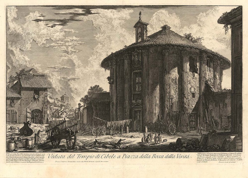 Veduta del Tempio di Cibele a Piazza della Bocca della Verità [View of the Temple of Cybele in the Piazza of the
Bocca della Verità], 1758, Etching on paper.