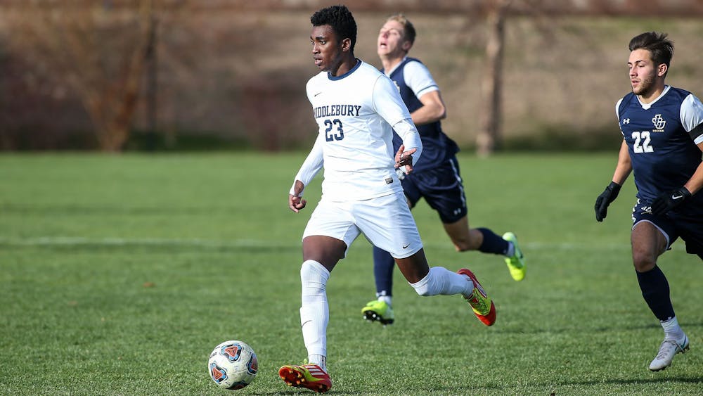 Jordan Saint-Louis '24 scored one and assisted the other in Middlebury's 3--2 loss to Rowan University.