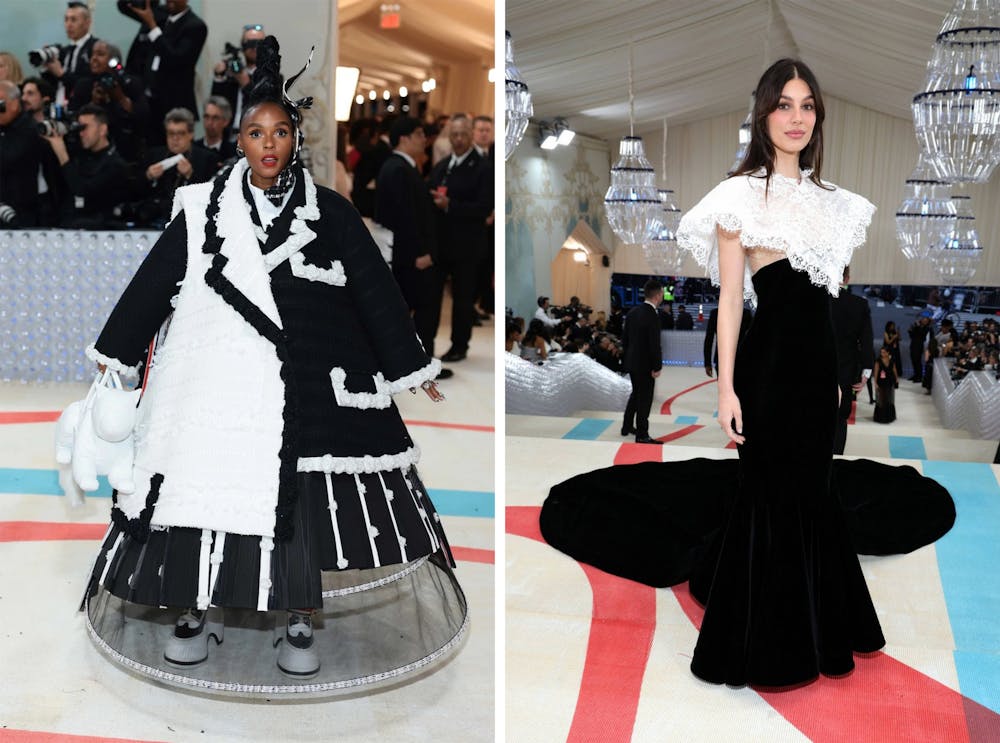 Janelle Monae (left) and Camila Morrone (right) pose at the Met Gala Red Carpet on Monday May 1.