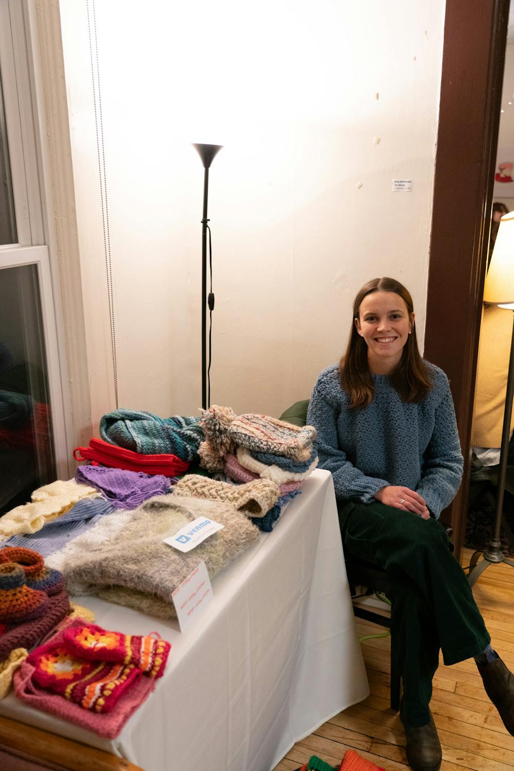 Leticia Crosby '27.5 sold art at the Winter Art Market, where she offered a variety of crocheted items for purchase.