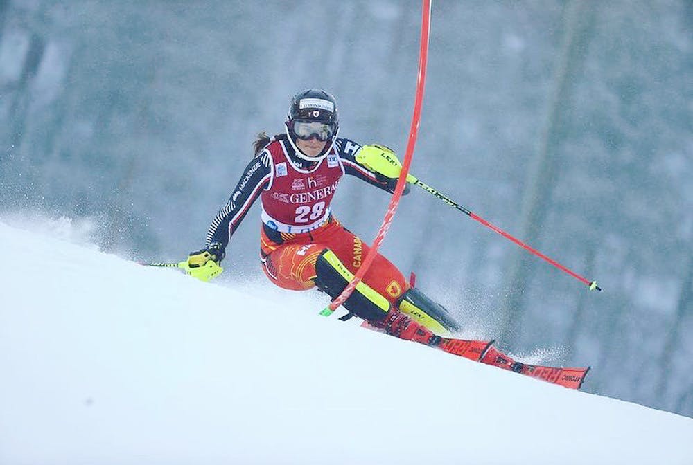 Nullmeyer dodges past a pole in a World Cup slalom race in Levi, Finland. (Courtesy Photo)