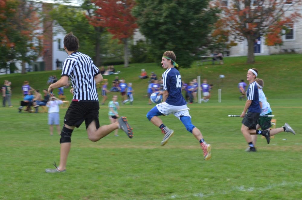 <span class="photocreditinline">BENJY RENTON/THE MIDDLEBURY CAMPUS</span><br />Ian Scura ’19.5 runs down the field in the quidditch final against RPI.