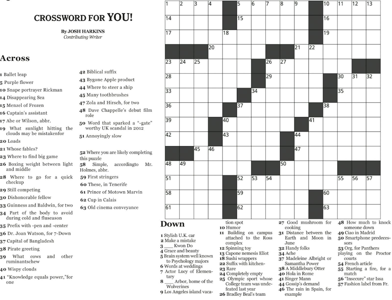 Crossword 10/13 The Middlebury Campus