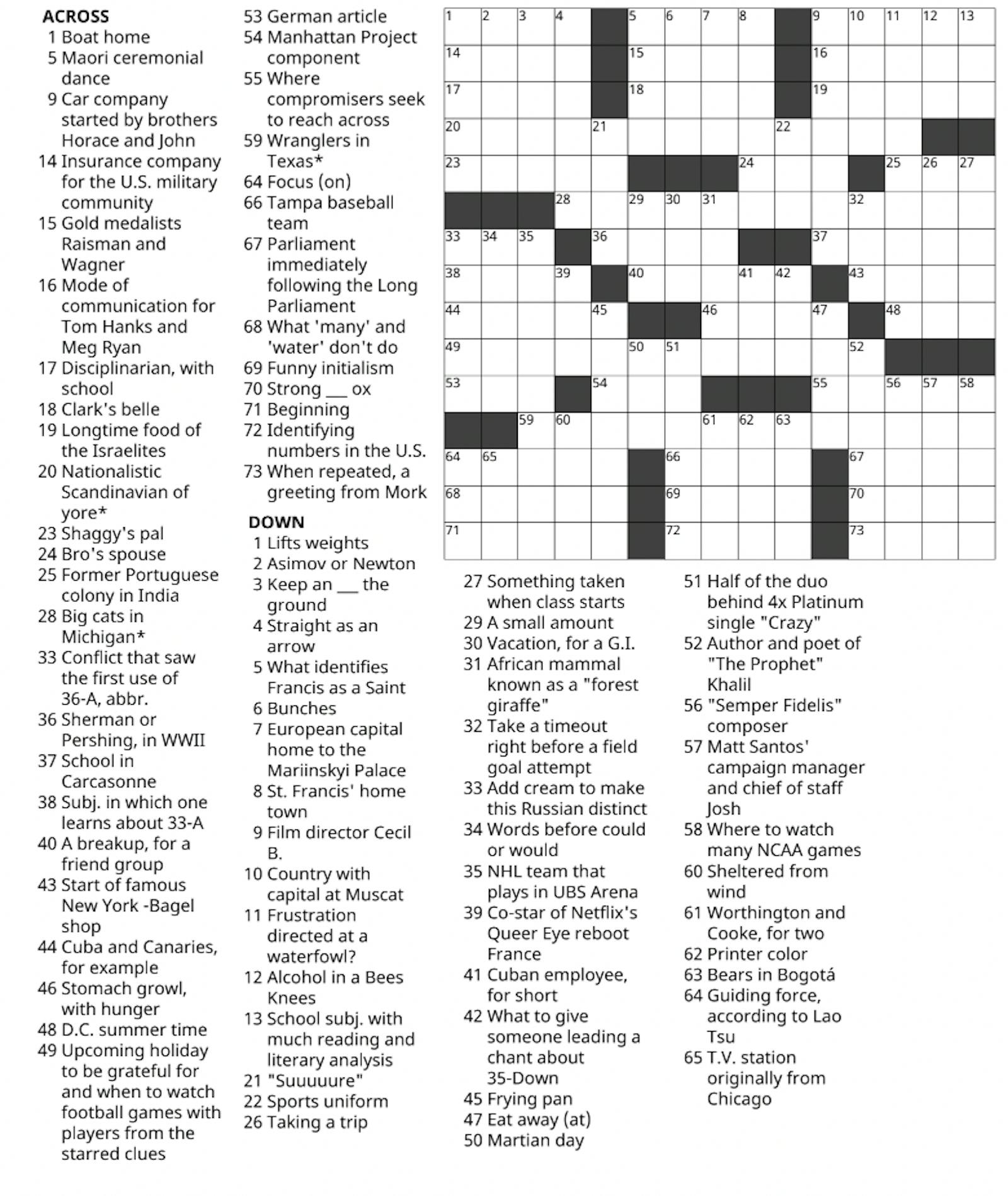 Crossword 11/17 The Middlebury Campus
