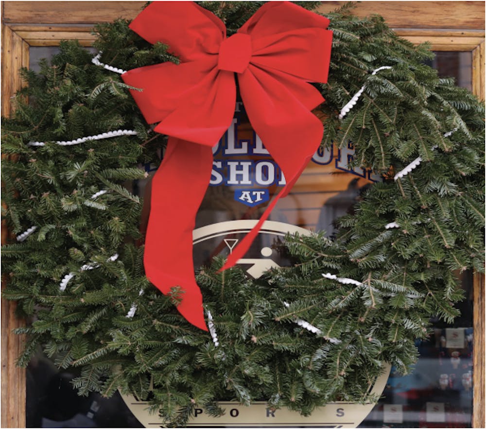 A holiday wreath in town.