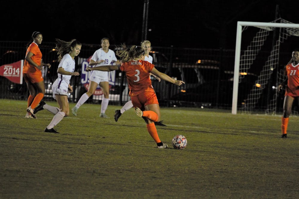 <p>Mercer&#x27;s Elizabeth Hargis lines up a shot in a game against Furman Oct 22. The Bears would go on to lose that game 3-4. </p>