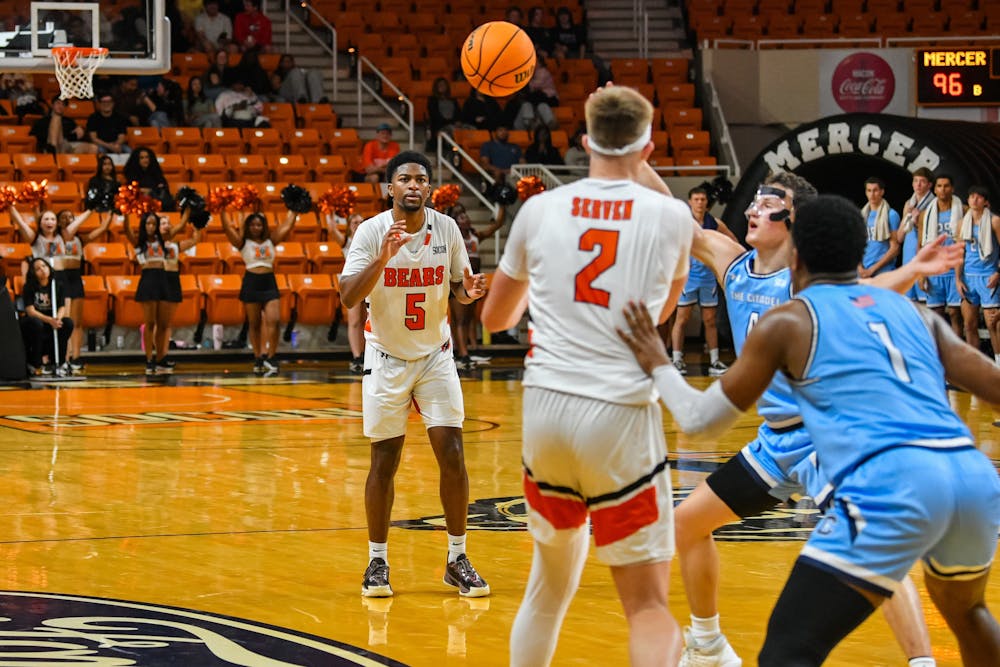 Kyle Cuffe Jr. '26 receives a pass from Connor Serven '26 against The Citadel on Jan 7, 2026.