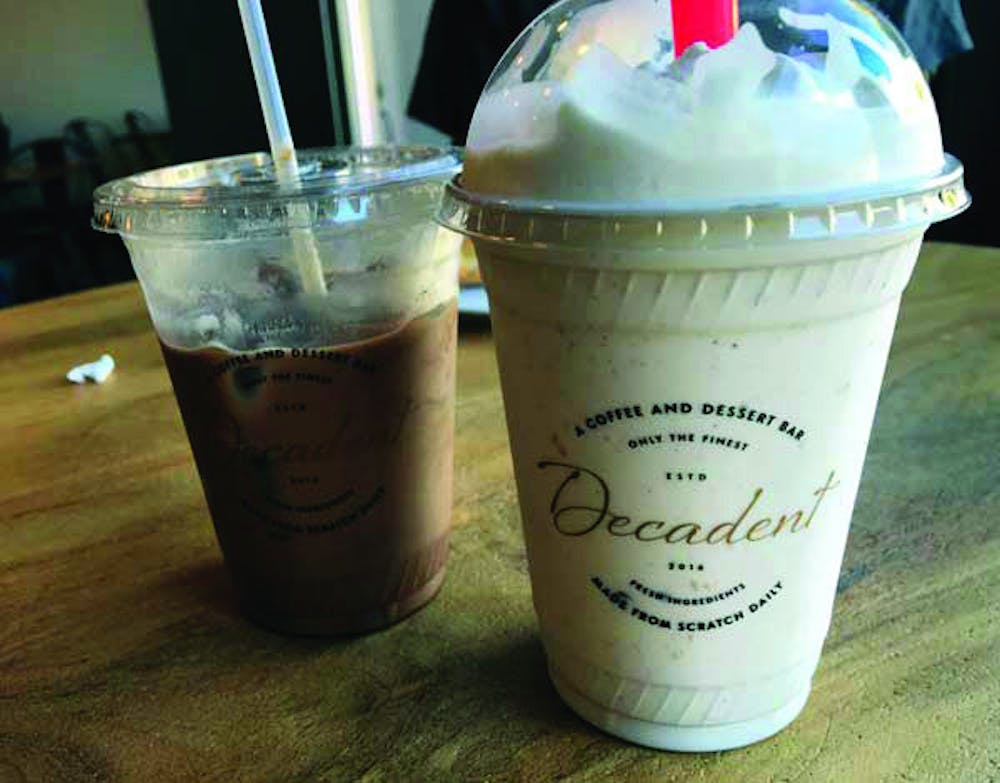 Decadent Dessert Bar offers a variety of beverages, such as the iced mocha latte pictured here and the cannoli milkshake. Photo by Peter Garcia.
