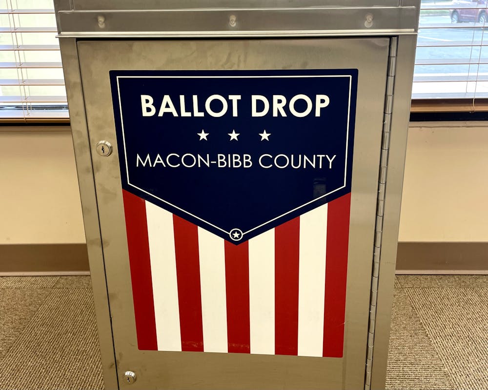 <p>A ballot drop box at the Macon-Bibb County Board of Elections is one of the main ballot drop-off sites in Macon.</p>