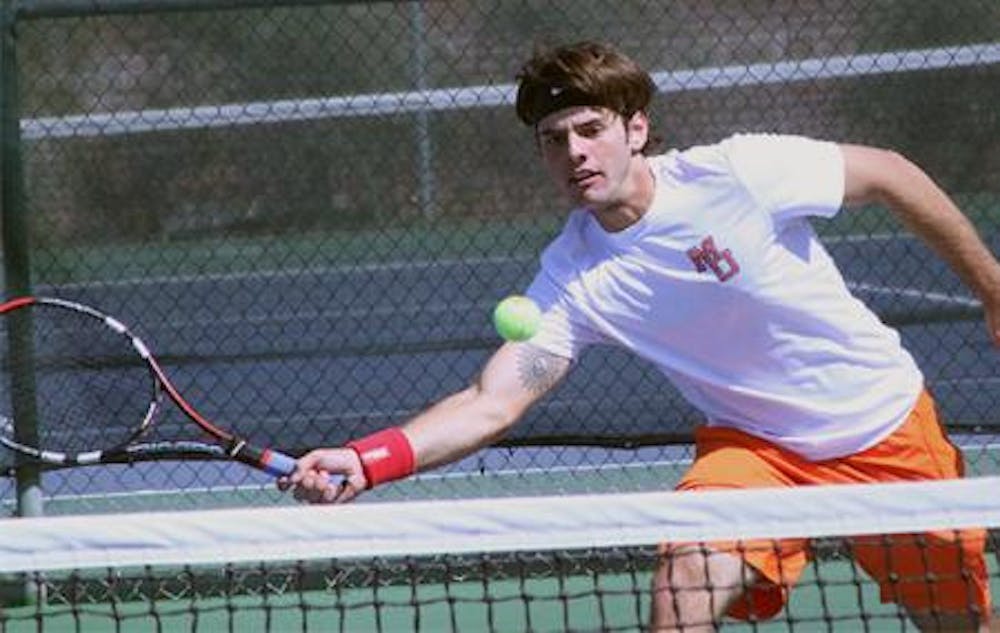 (photo courtesy of MercerBears.com) Mercer’s Guilherme Frias volleys a serve in a recent match as the Bears get off to a hot start in conference play.