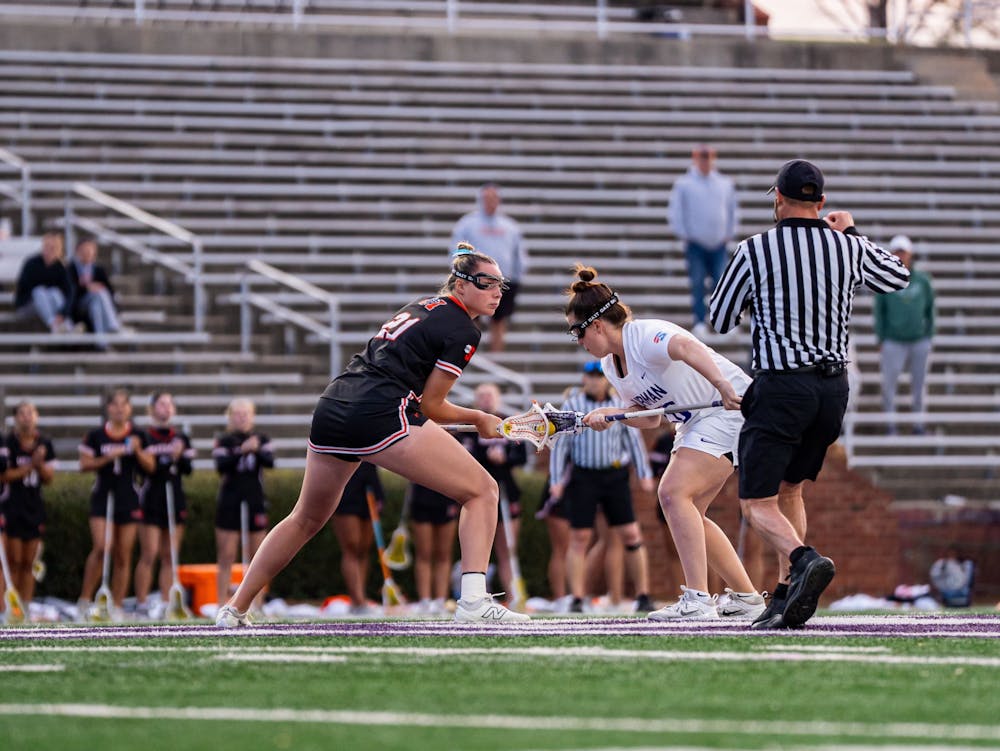 Ayla Galloway '28 prepares to kick off the game against Furman University on April 8. 
