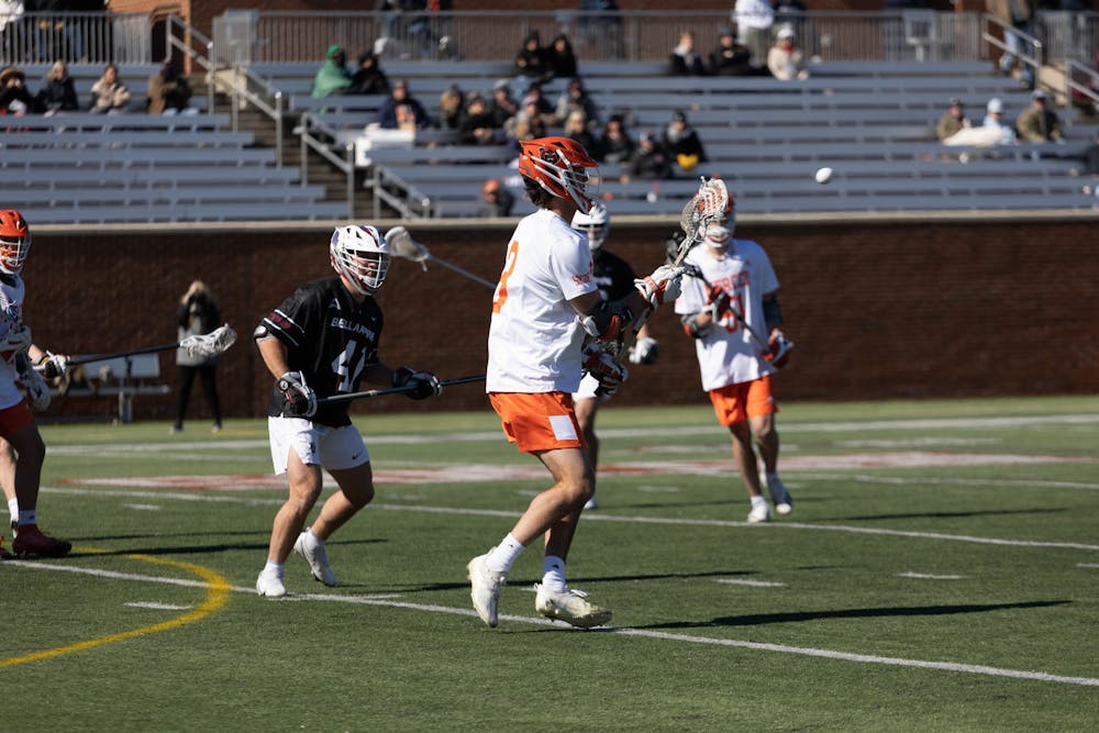 <p>Mercer Men&#x27;s attacker Sean Goldsmith (white #3) preparing to receive a ball from a teammate in the Bears&#x27; game against Bellarmine. </p>